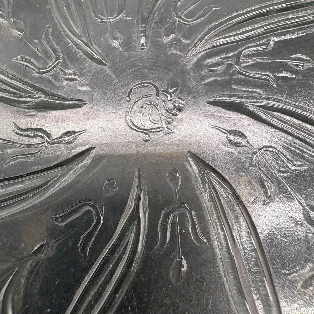 Vintage Uranium Vaseline Glass Octagonal Plate Floral Etched 7.5
